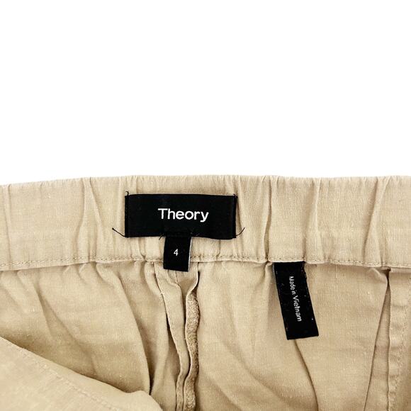 Theory Tan Linen Blend Pull On Eco Crunch Pants Sz 4 - Picture 2 of 5